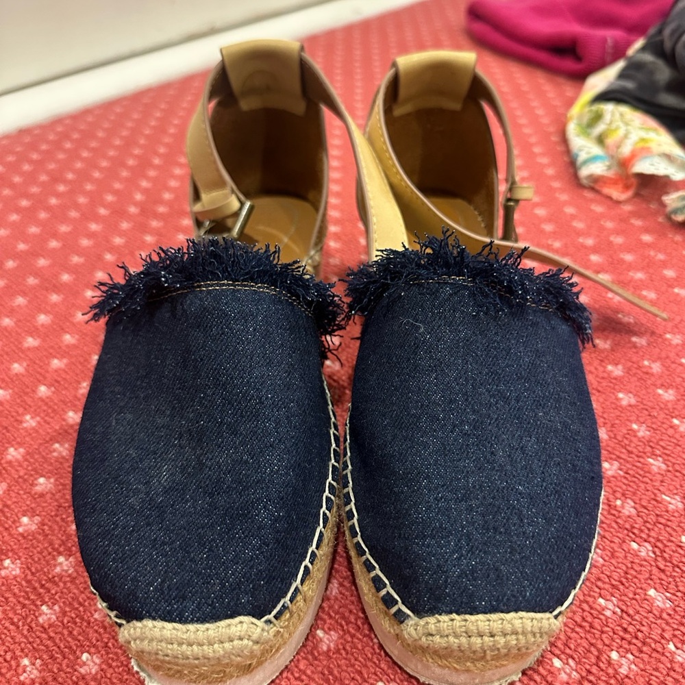 See By Chloe 'Glyn' Denim Espadrille w/ Beige Leather Anklestrap